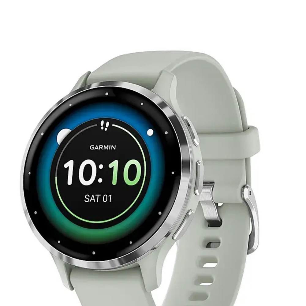 Garmin Silver and Green Smartwatch